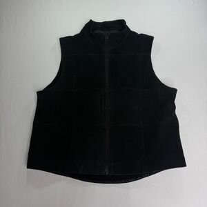 Arizona Jean Suede Leather Vest Women's Large Black Full Zip Mock‎ Neck Western